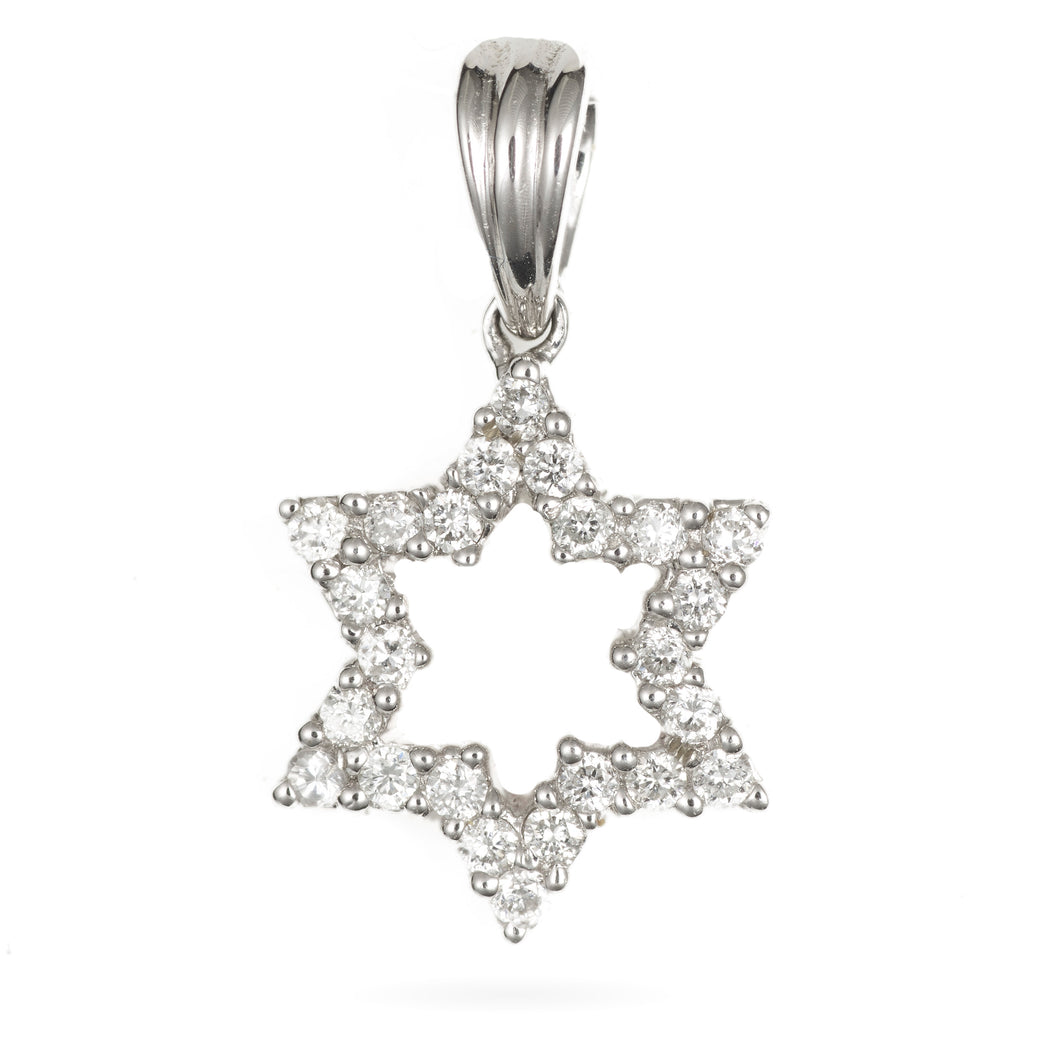 Custom-Made 14k White Gold Diamond Star Pendant