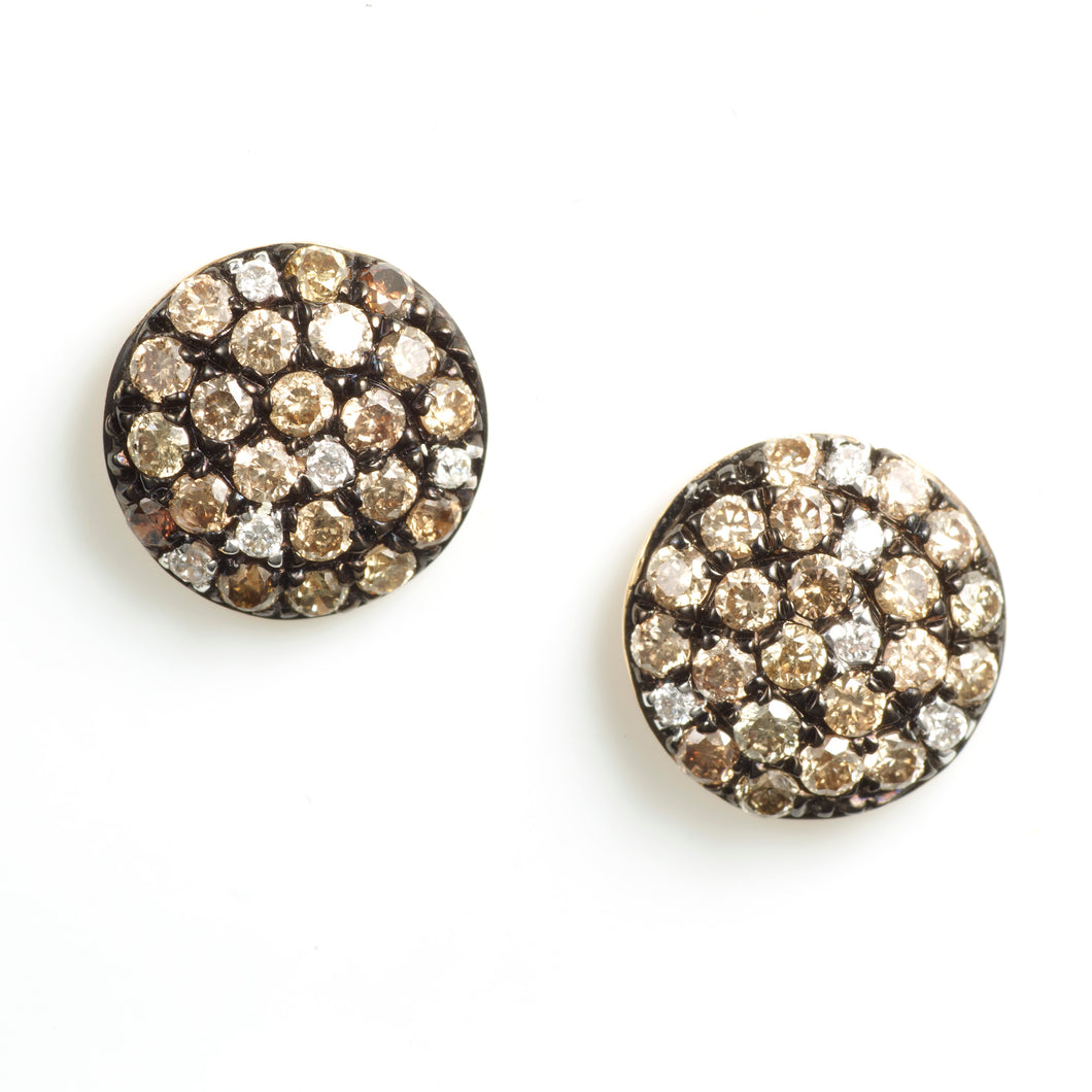 Custom-Made Champagne Diamond Pave Stud Earrings in 14k Yellow Gold
