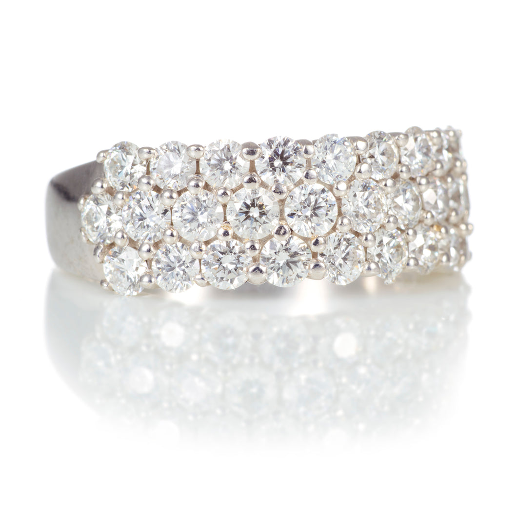 Custom-Made 3-Row Round Cut Diamond Band Ring in 18k White Gold