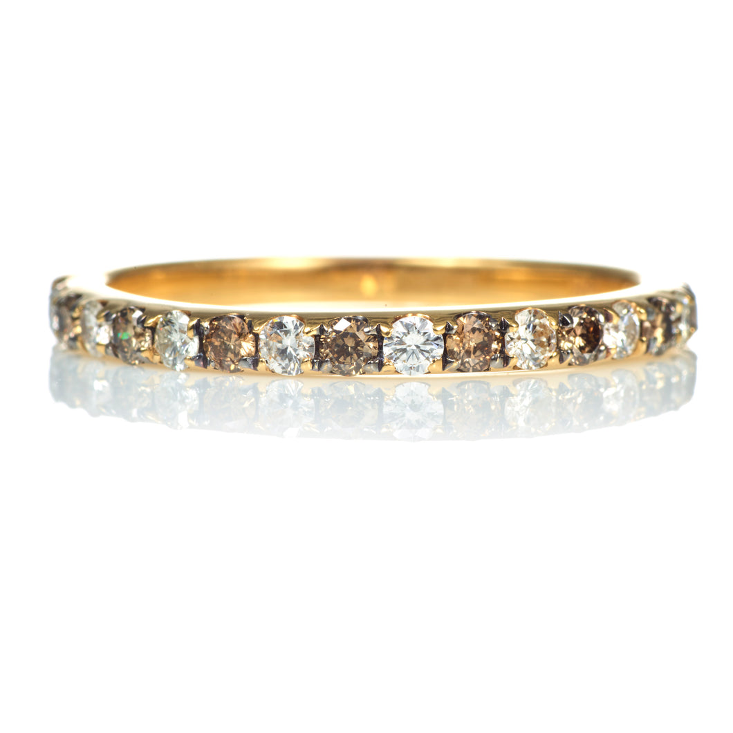 14k Yellow Gold Champagne and White Diamond Anniversary Stack Band Ring