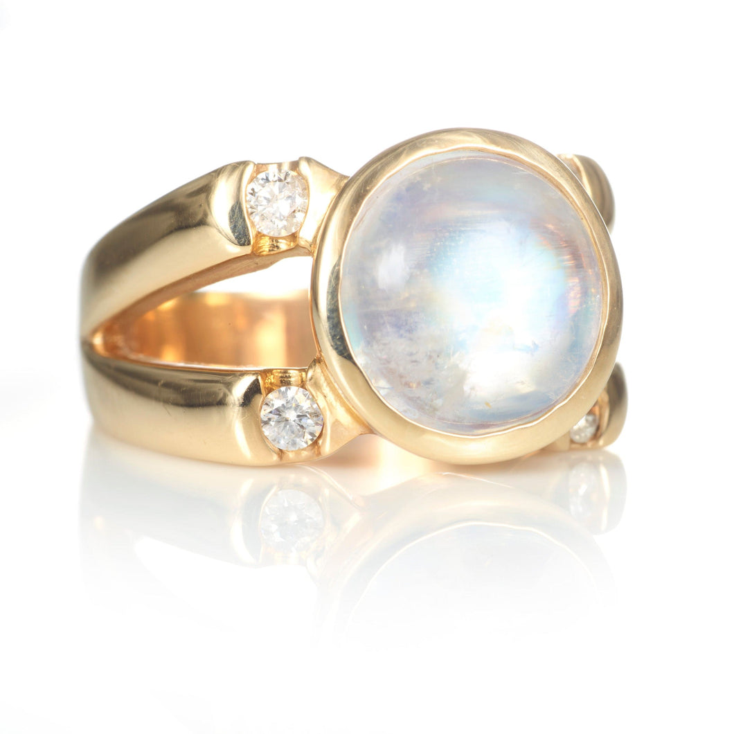 Moonstone and Diamond Ring in 14k Yellow Gold