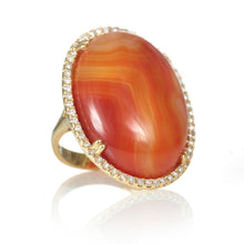 Load image into Gallery viewer, 14k Yellow Gold Carnelian Oval Stone Ring with Diamonds
