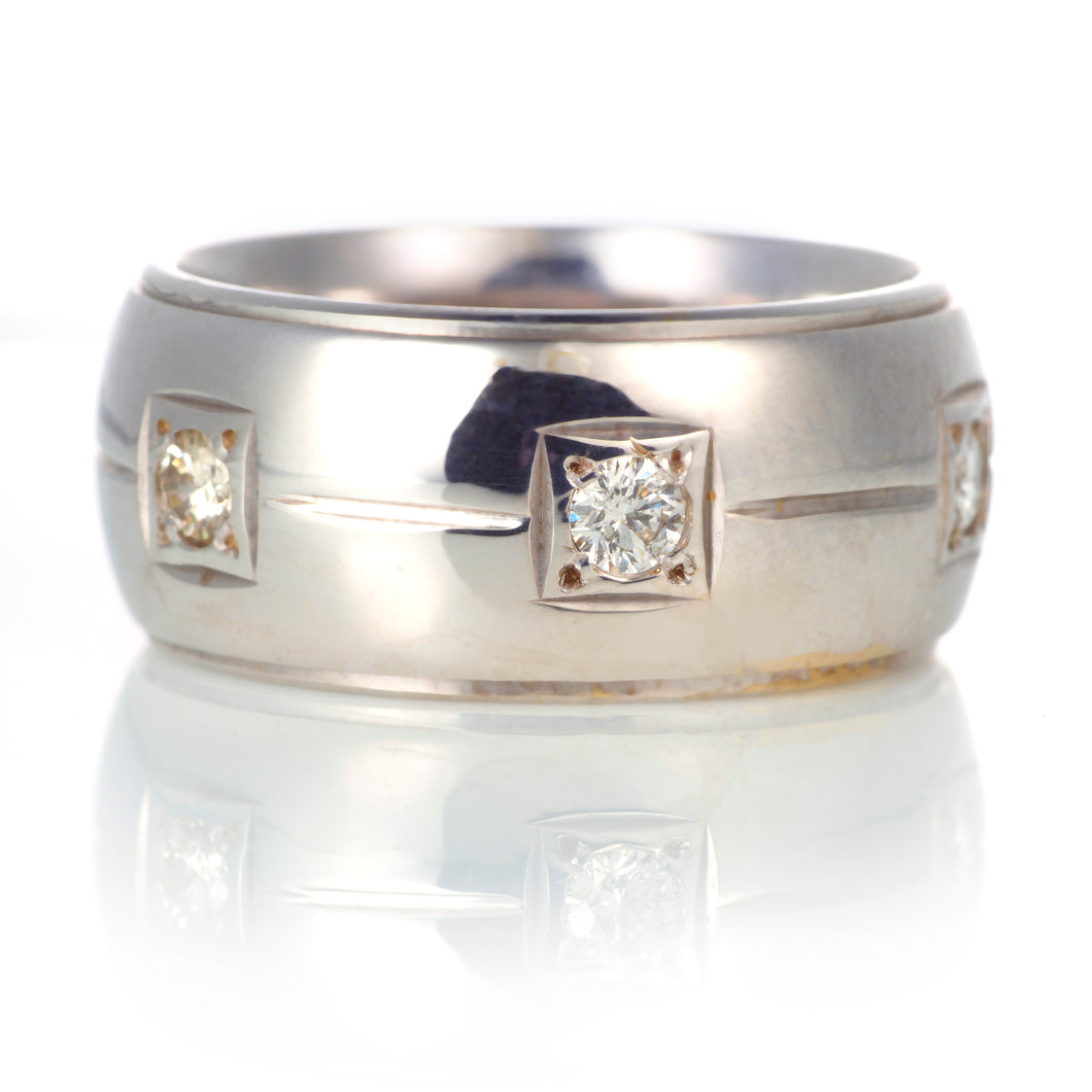 Custom-Made 14k White Gold Men's Diamond Band Ring