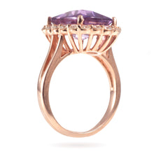 Load image into Gallery viewer, Cushion Cut Amethyst and Diamond Halo Ring in 14k Rose Gold
