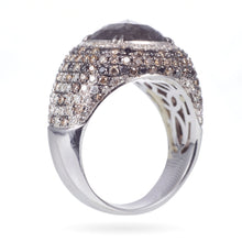 Load image into Gallery viewer, 18k White Gold Black Diamond and Champagne Halo Ring
