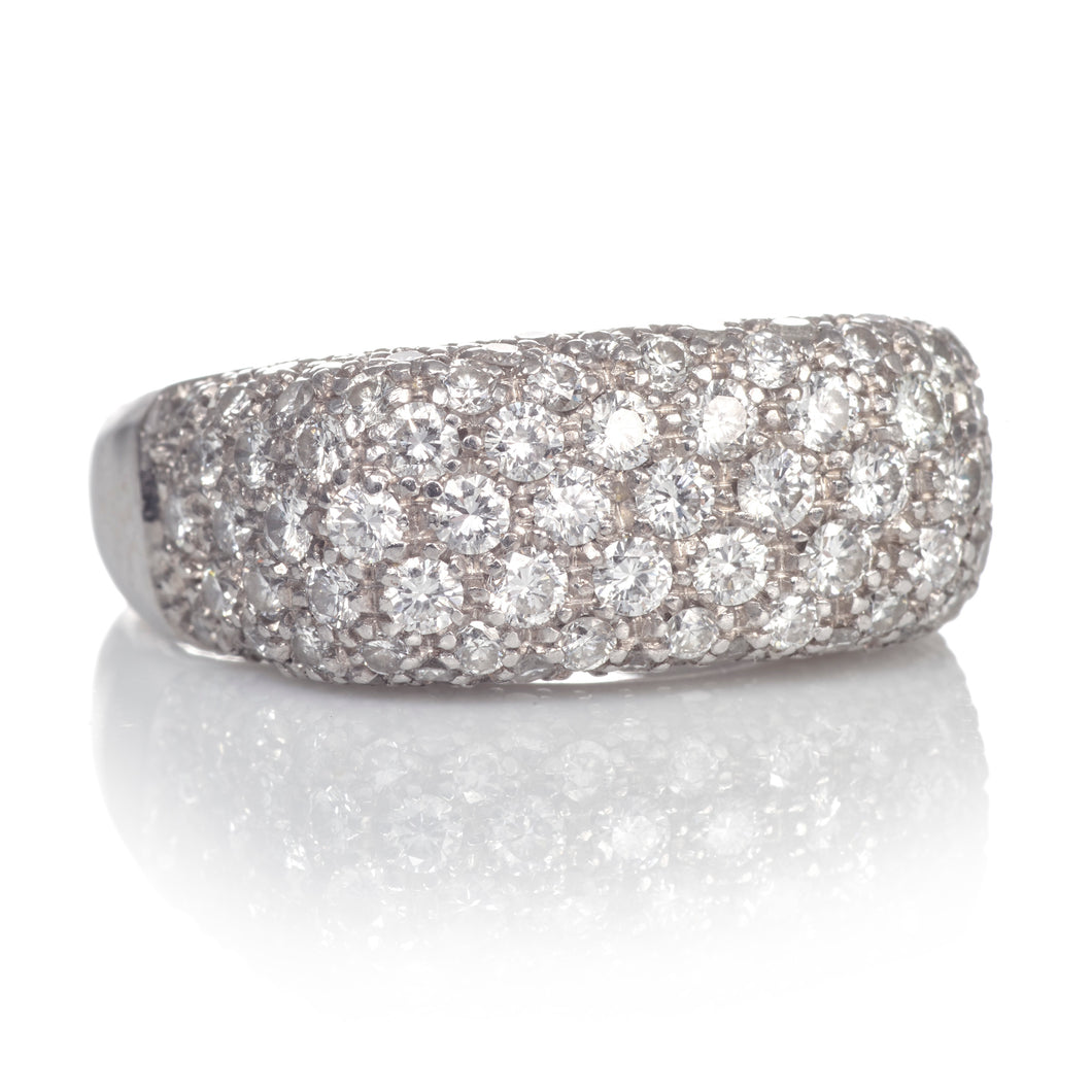 Custom-Made Pave Diamond Band with a Square Top in 18k White Gold