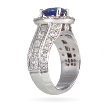 Load image into Gallery viewer, Oval Sapphire and Diamond Halo Ring in 14k White Gold
