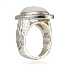 Load image into Gallery viewer, Sterling Silver Moonstone Champagne Diamond Ring with Hammered Finish
