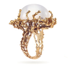 Load image into Gallery viewer, 18k Yellow Gold Moonstone and Diamond Estate Ring
