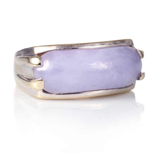 14k White Gold Lavender Jade Men's Saddle Ring