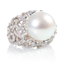 Load image into Gallery viewer, Custom-Made South Sea Pearl and Diamond Ring in 18k White Gold
