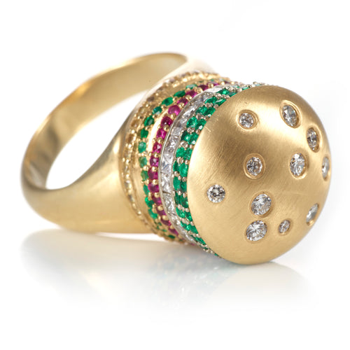 14k Yellow Gold Men's Imitation Hamburger Ring