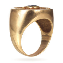 Load image into Gallery viewer, Custom-Made Genuine Alaskan Nugget Men&#39;s Ring with a Blue Sapphire in 14k Yellow Gold
