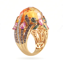 Load image into Gallery viewer, 18K Yellow Gold Citrine Ring with Pink Sapphire, Tsavorite Garnet, Champagne and White Diamonds
