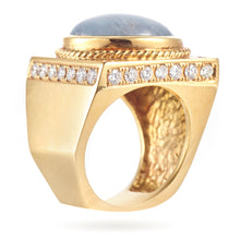 Load image into Gallery viewer, Custom-Made Men&#39;s Star Sapphire and Diamond Ring with Rope Detail Bezel in 14k Yellow Gold
