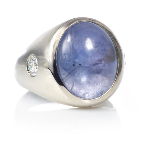 White Gold Star Sapphire and Diamond Ring