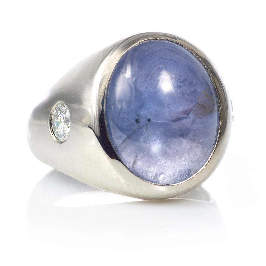White Gold Star Sapphire and Diamond Ring