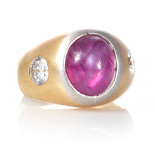 Load image into Gallery viewer, Rare No-Heat Treat Natural Star Ruby and Diamond Custom Ring in 14k Yellow Gold
