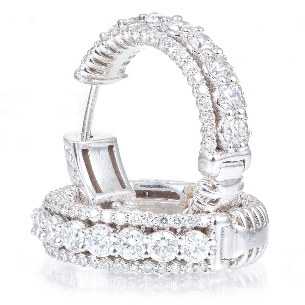 Custom-Made Diamond Hoop Earrings 4 Carats in White Gold
