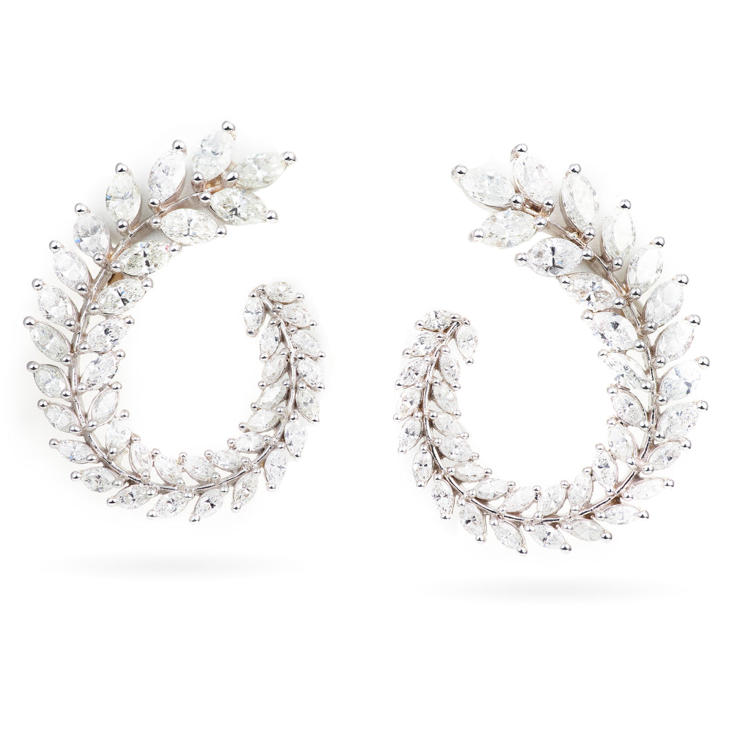 Custom-Made Marquise Cut Diamond Earrings (8+ carats) in 14k White Gold