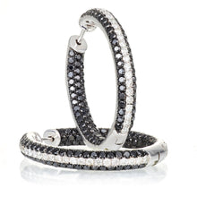 Load image into Gallery viewer, Custom-Made Black &amp; White Diamond Hoop Earrings in 14k White Gold
