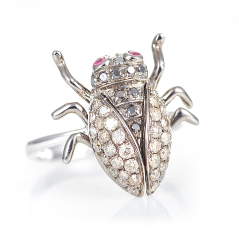 Black Rhodium Beetle Ring in 14k White Gold