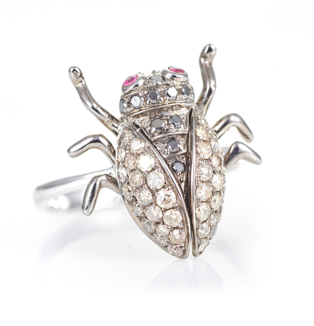 Black Rhodium Beetle Ring in 14k White Gold
