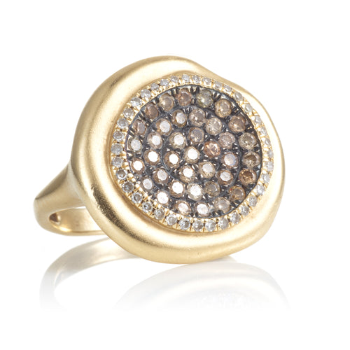 14k Yellow Gold Ring with Champagne & White Diamonds