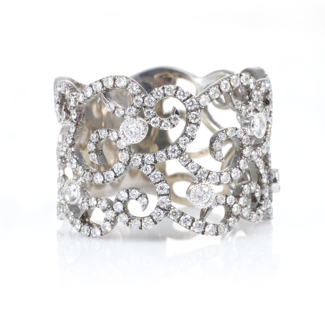 Open Pattern Diamond Ring in 18k White Gold