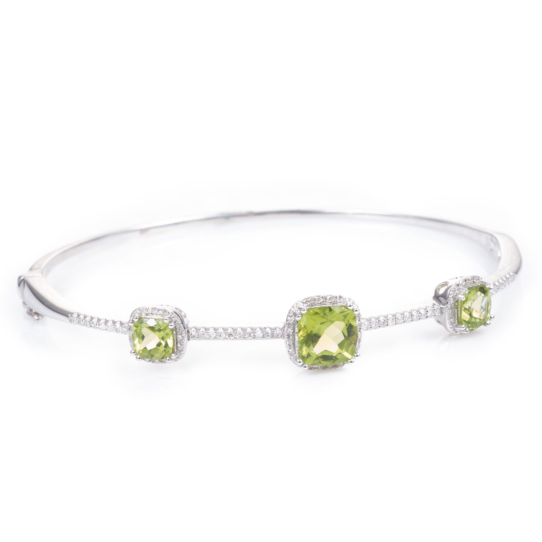 14k White Gold Peridot and Diamond Bracelet