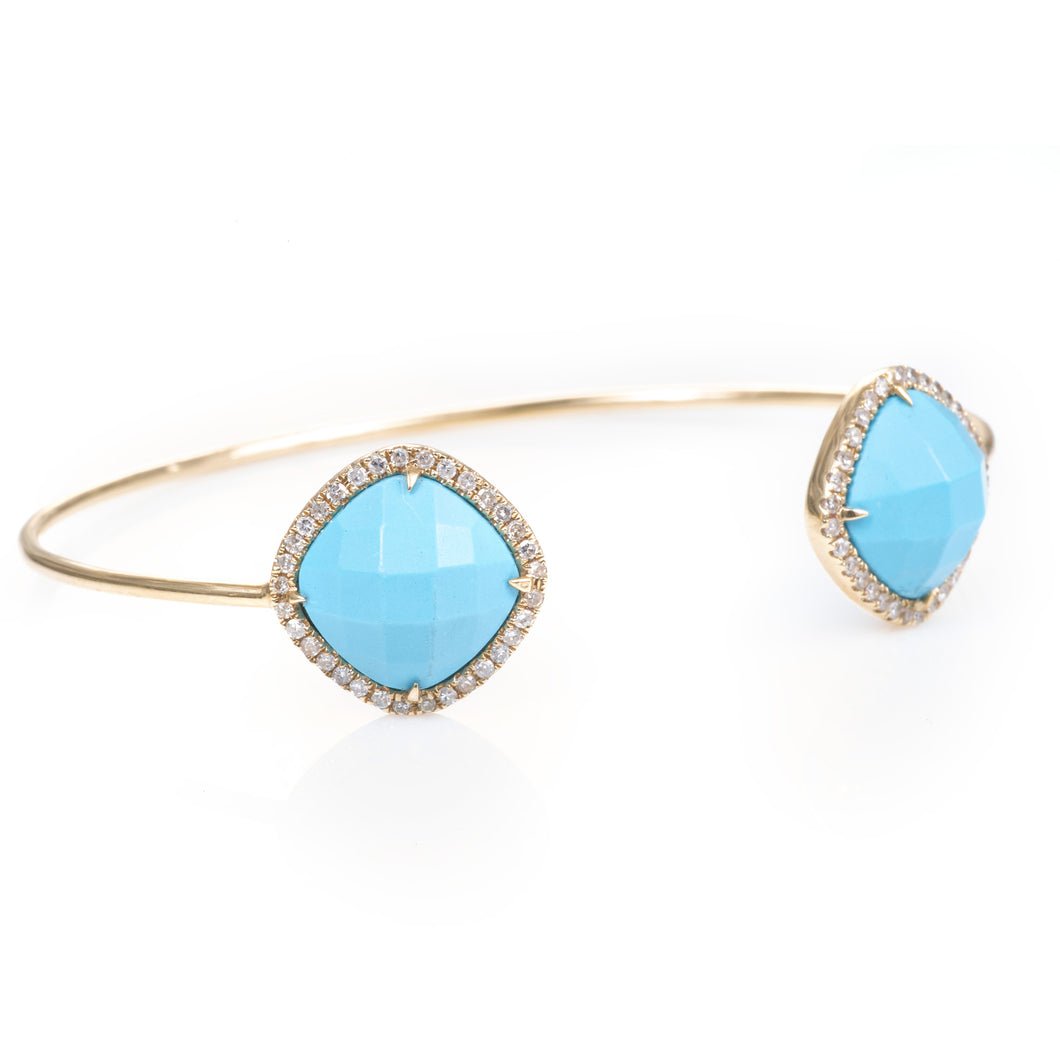 Custom-Made Turquoise and Diamond Bracelet in 14k Yellow Gold