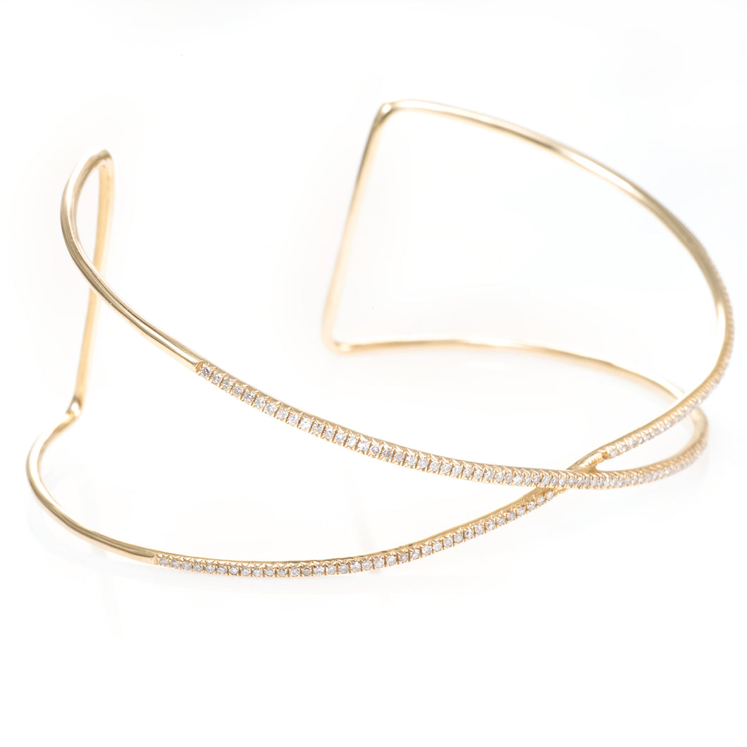 Custom-Made Diamond Criss Cross Bangle Bracelet in 14k Yellow Gold