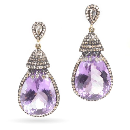 Shaped Dangle Drop Amethyst Earrings