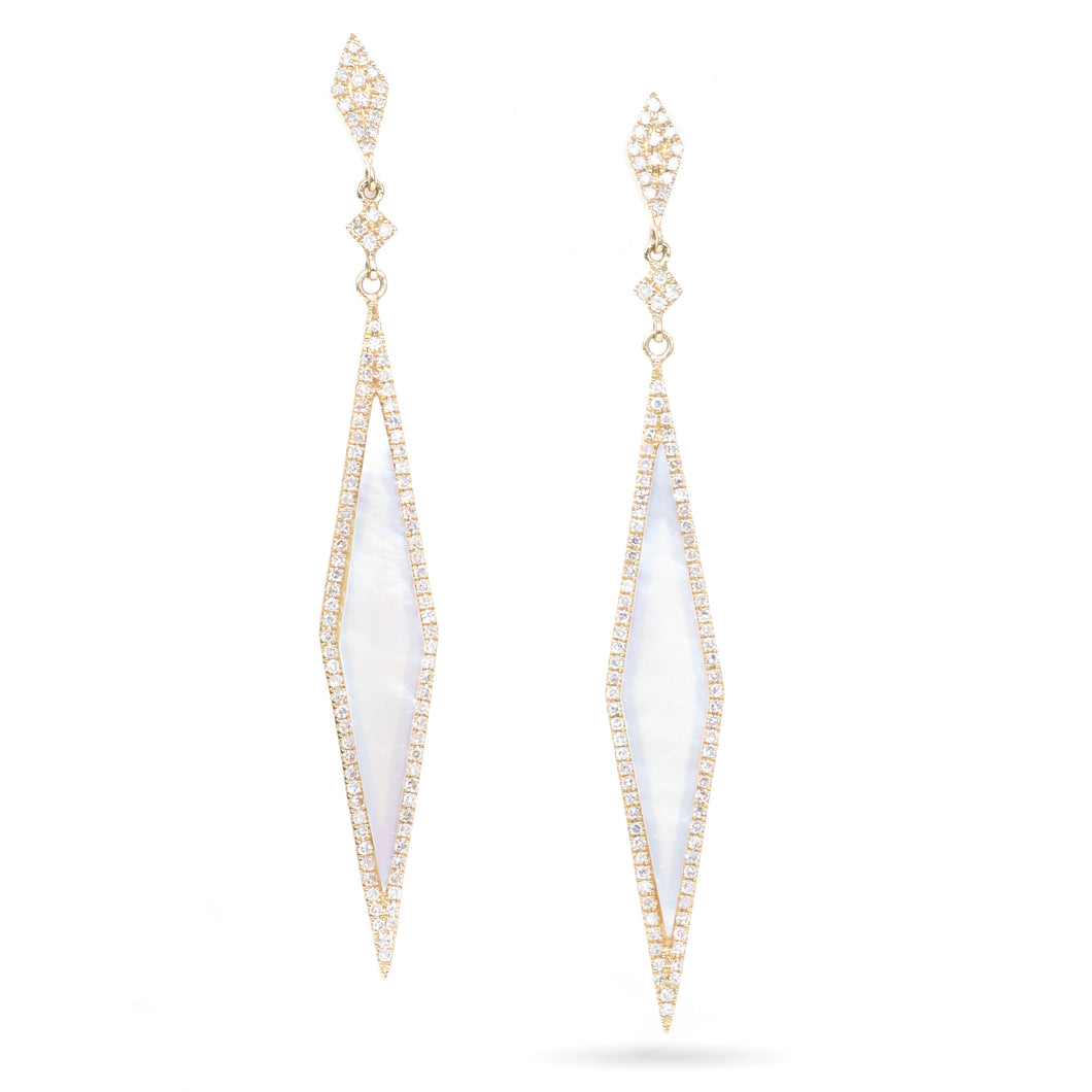 Custom-Made 14k Yellow Gold Mother of Pearl Earrings with Diamond Melee