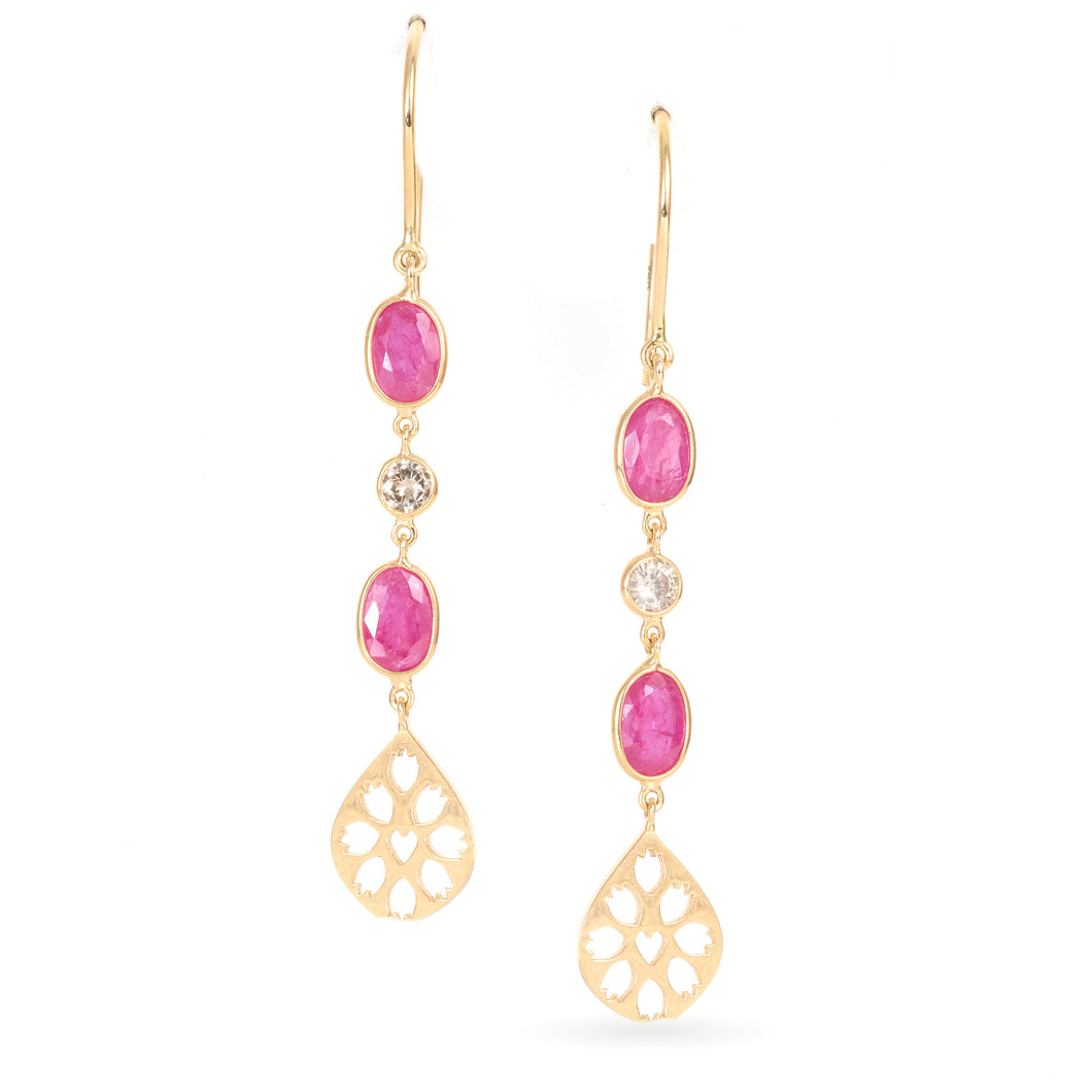 Ruby and Diamond Earrings in 14k Yellow Gold
