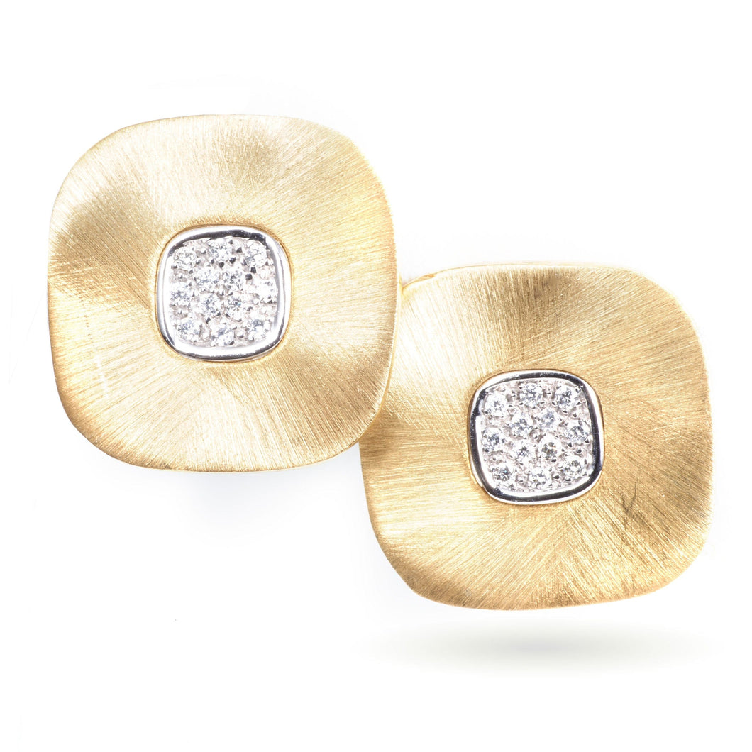 Custom-Made 14k Yellow Gold Satin Square Earrings with Diamonds