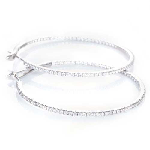 14k White Gold Diamond Inside Outside Diamond Earrings