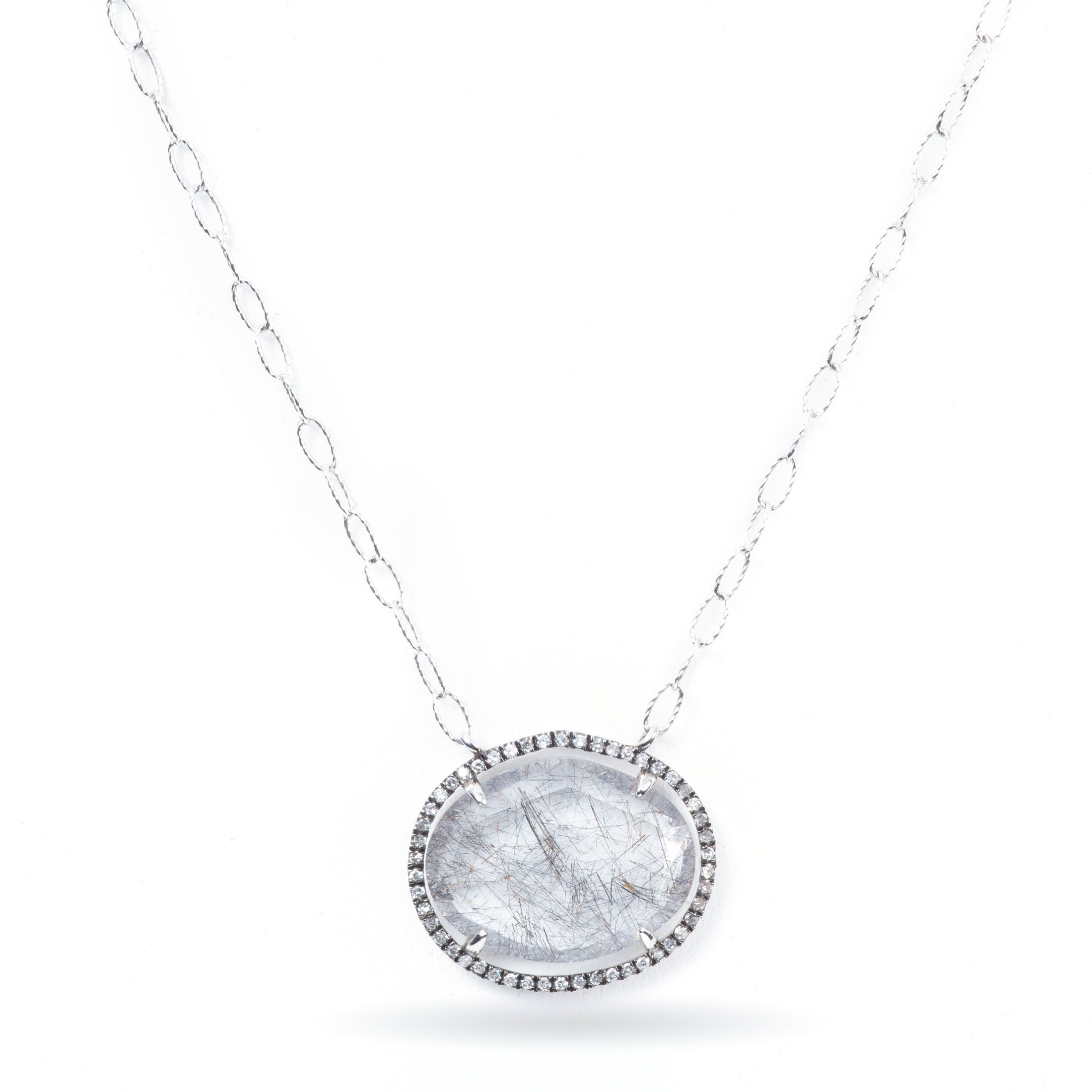 Quartz Necklace with Diamond Halo