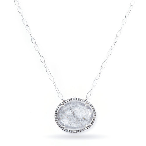 Quartz Necklace with Diamond Halo