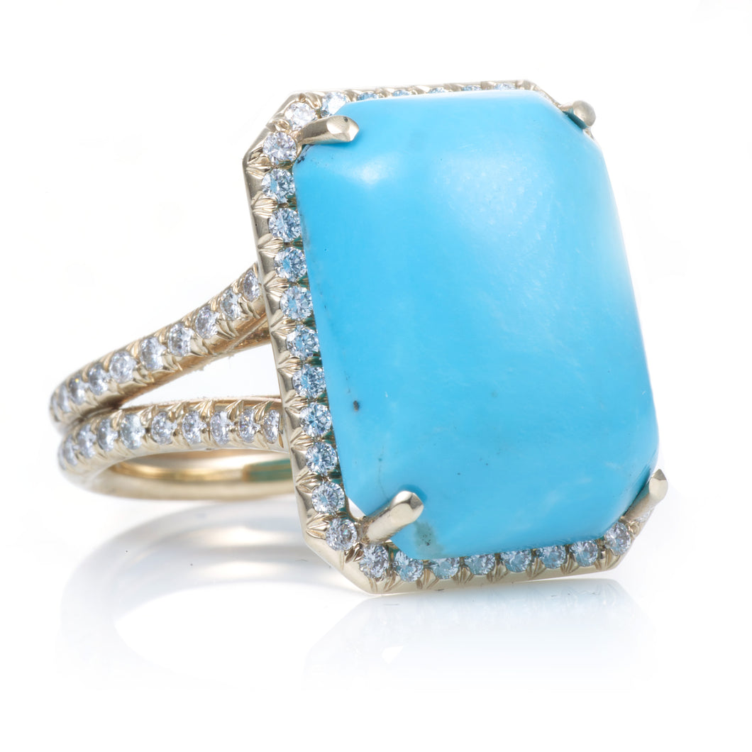 Turquoise Ring with Diamond Halo in 18k White Gold
