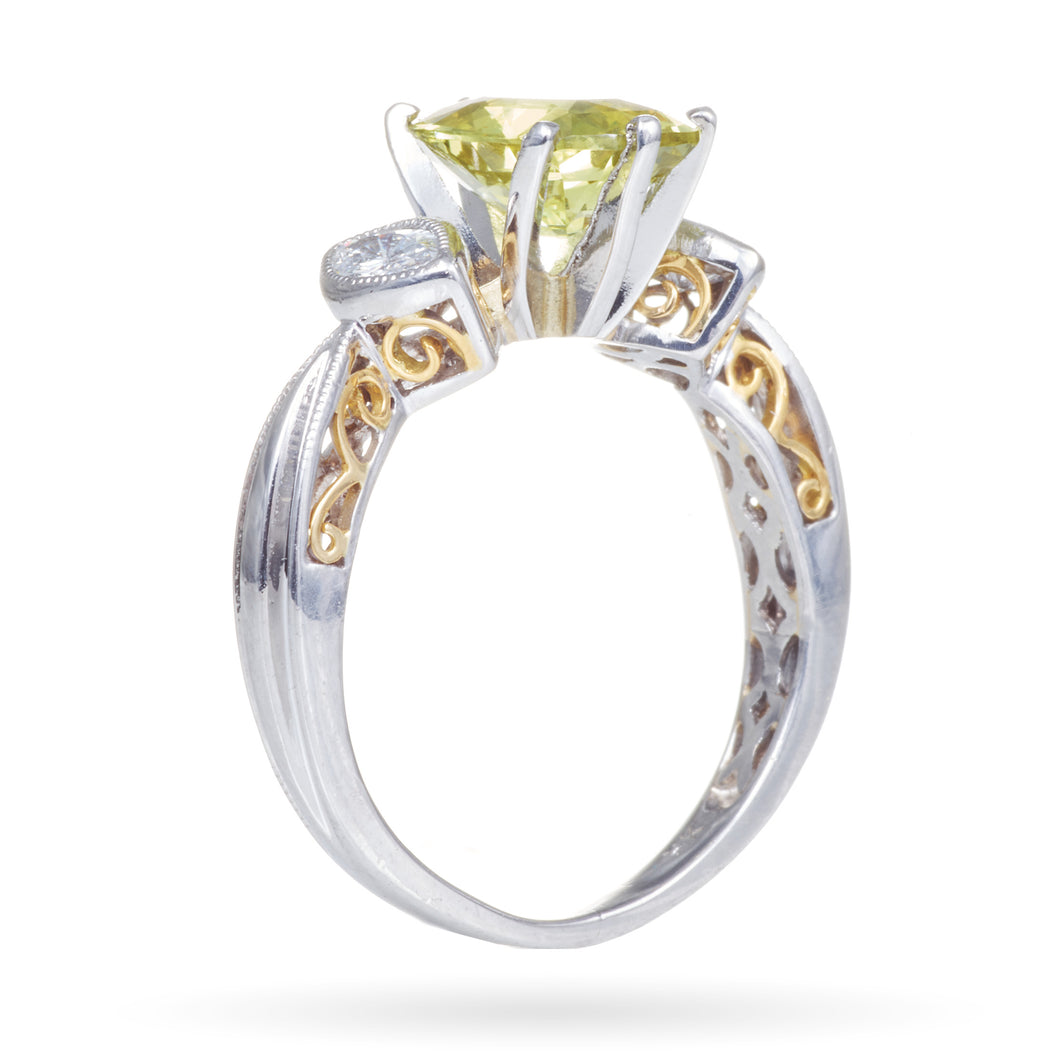 Lime Quartz and Diamond Ring in 18k White Gold and Platinum