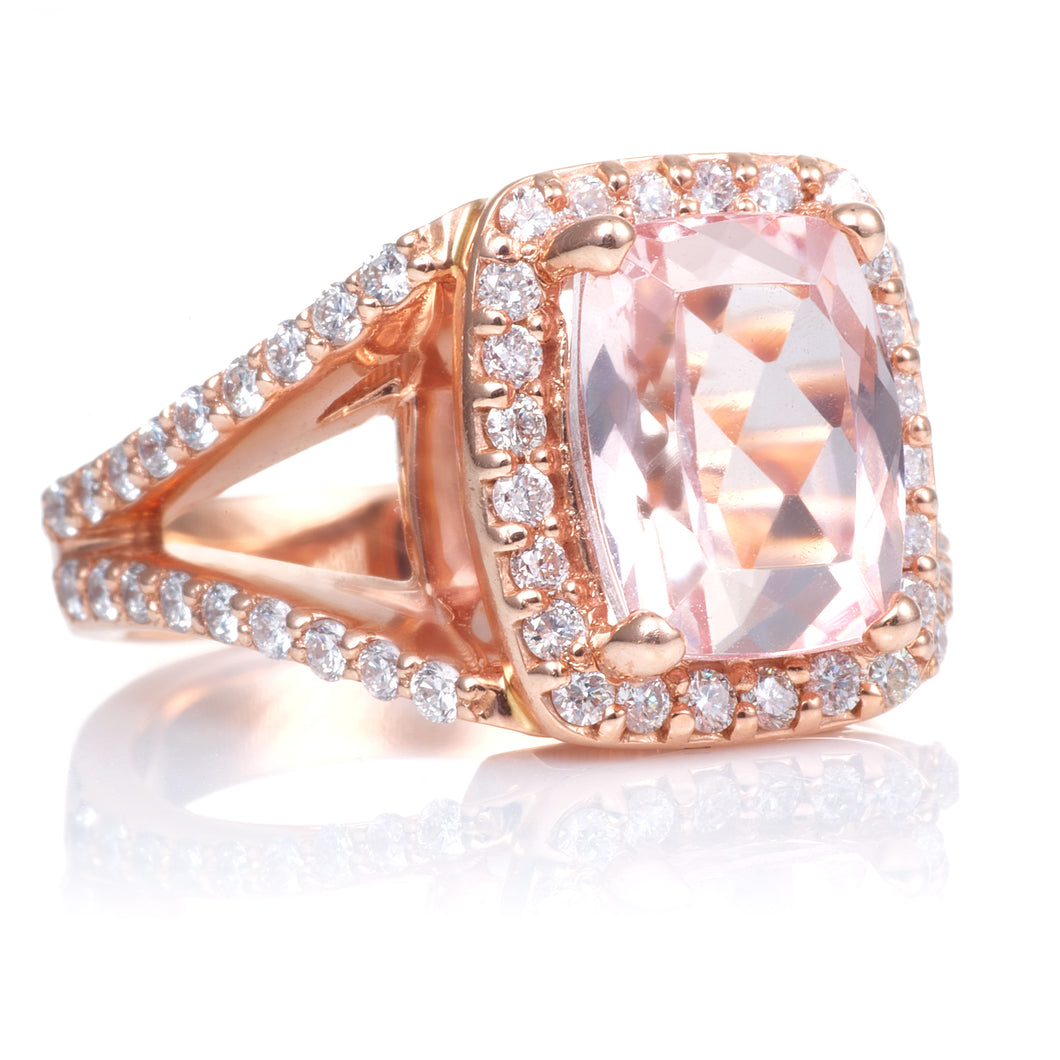 Custom-Made 14k Rose Gold Morganite Ring with Diamonds (5cts)