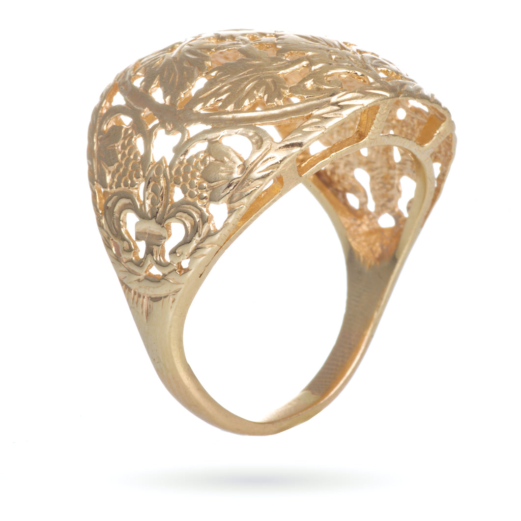 Custom-Made 14k Yellow Gold Ring Fleur De Lis Cut Out Design