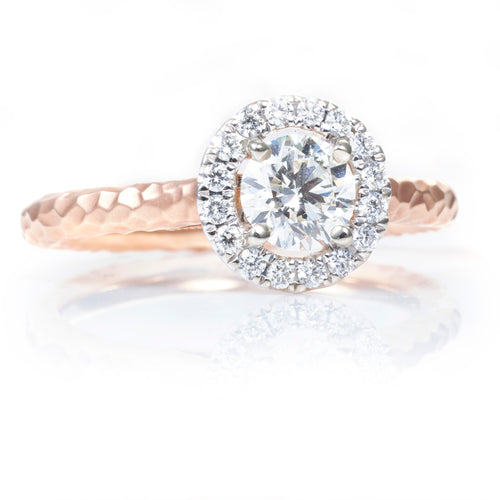14k Hammered Rose Gold Diamond Halo Ring