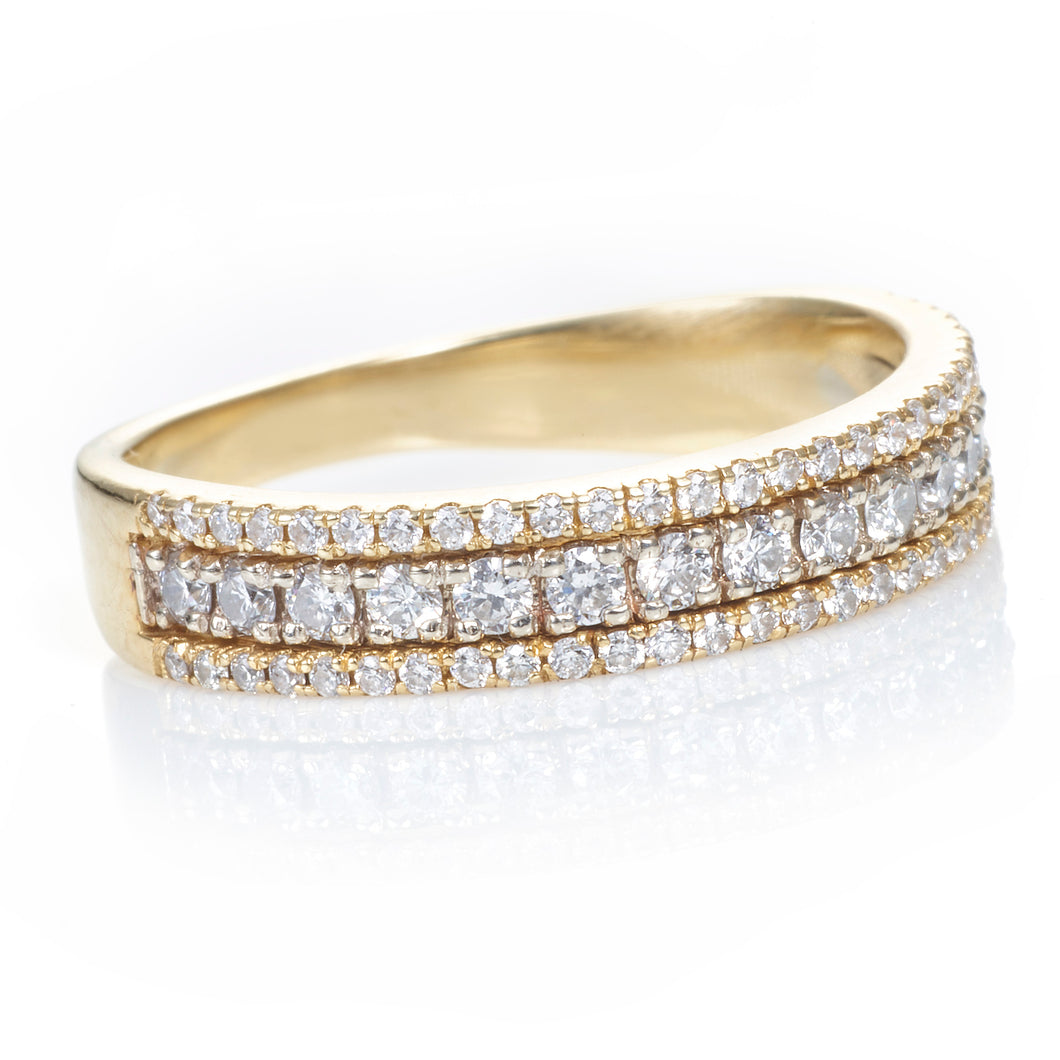 Custom-Made 3-Row Diamond Band in 14k Yellow Gold