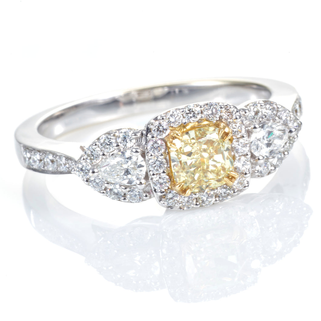 Canary & White Diamond Ring in 18k White Gold