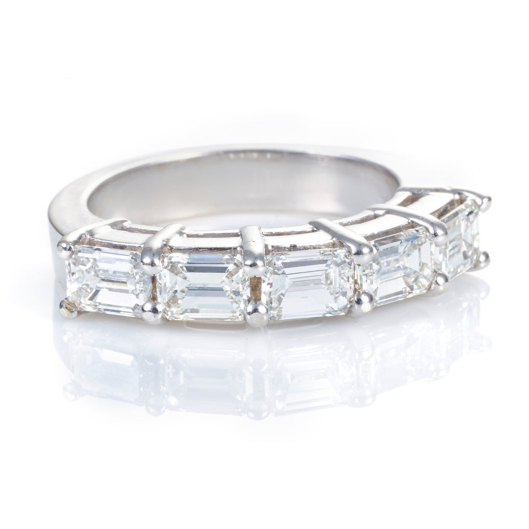 14k White Gold 5 Stone Emerald Cut Diamond Ring