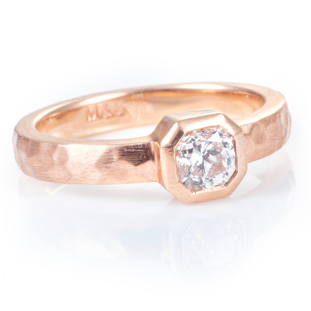 Hammered 14k Rose Gold Diamond Ring