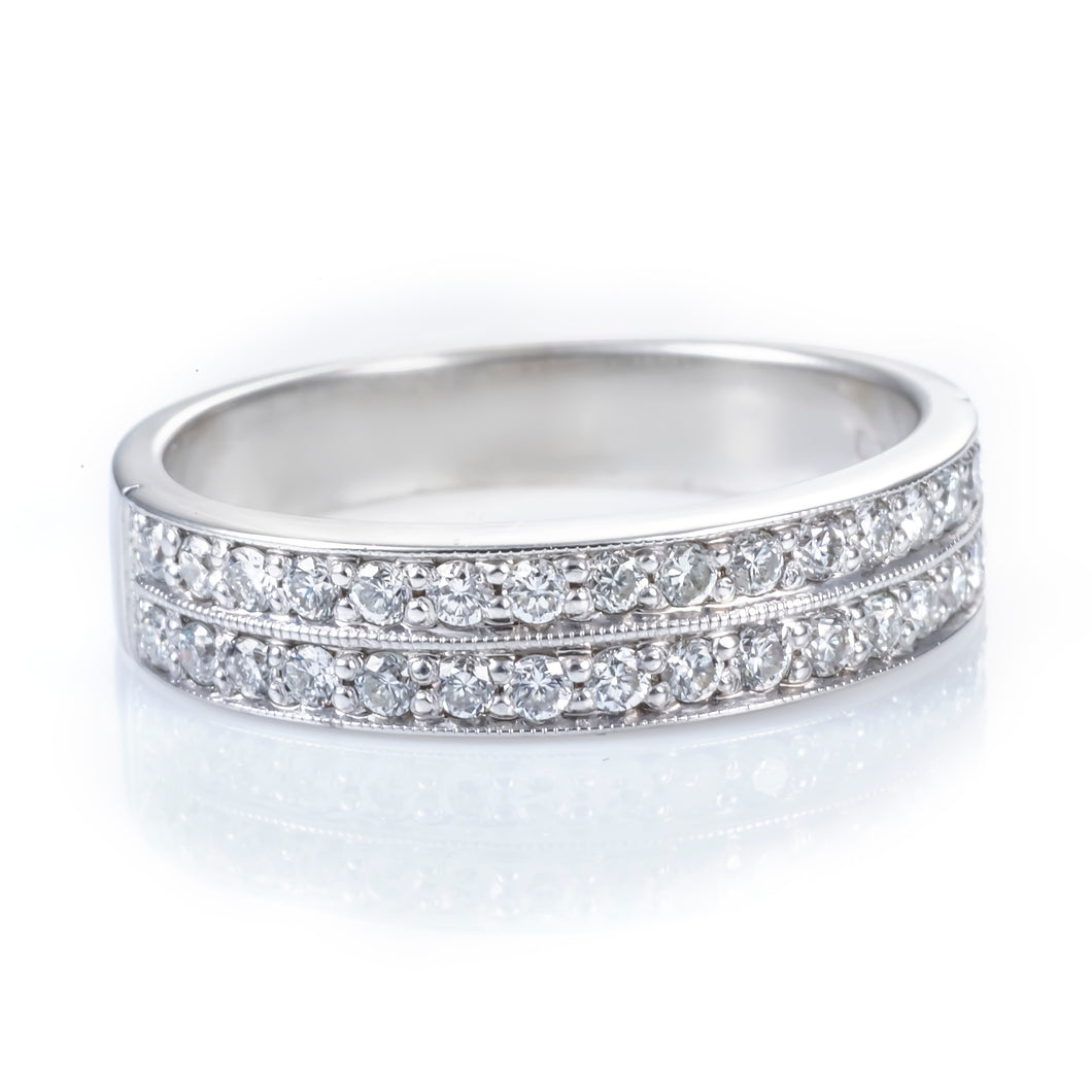 Custom-Made 14k White Gold 2-Row Diamond Band Ring