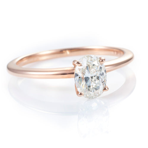 14k Rose Gold Horizontal Oval Diamond Ring